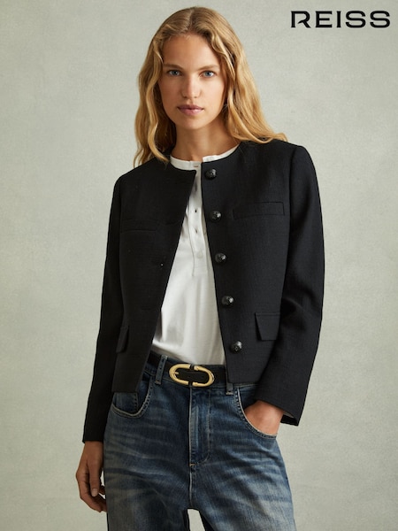 Musta - Reiss Nola Cropped Wool Single Breasted Jacket (E04245) | €359