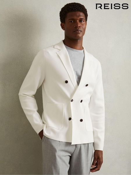 Reiss Ivory White Foulard Knitted Double Breasted Blazer (E04247) | €286