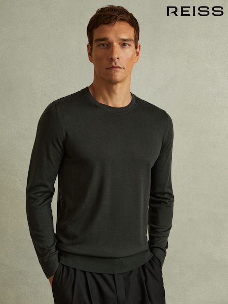 Reiss Dark Military Green Wessex Merino Wool Crew Neck Jumper (E04248) | €75