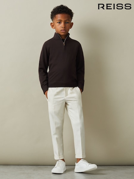 Reiss Coco Brown Blackhall 9-13 yrs Merino Wool Half-Zip Funnel Neck Jumper (E04249) | €35