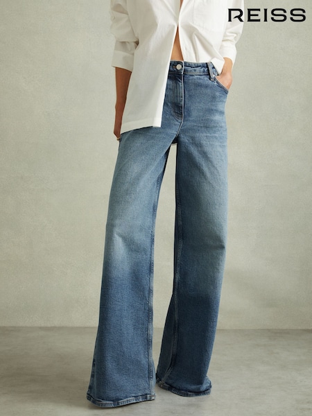Reiss Mid Blue Crete Petite Wide Leg Jeans (E04252) | AED1,080