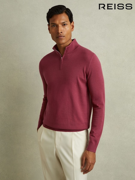 Reiss Cherry Pink Maxwell Merino Wool Half-Zip Polo Shirt (E04253) | €84