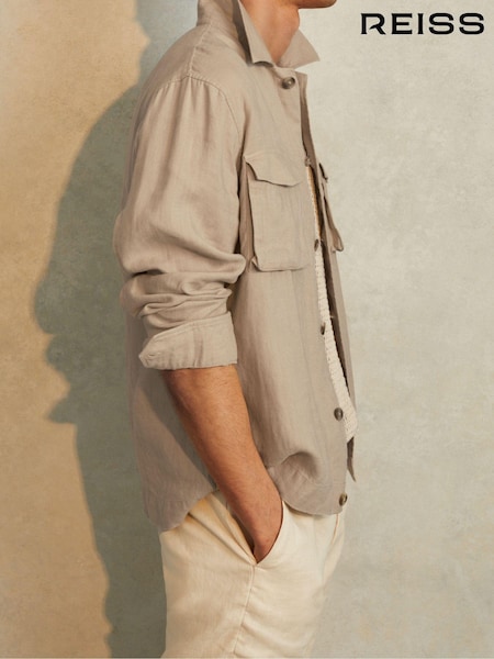 Reiss Stone Viera Linen Overshirt (E04256) | €195