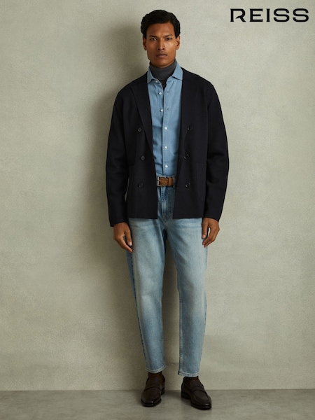 Reiss Navy Foulard Knitted Double Breasted Blazer (E04277) | AZN 471