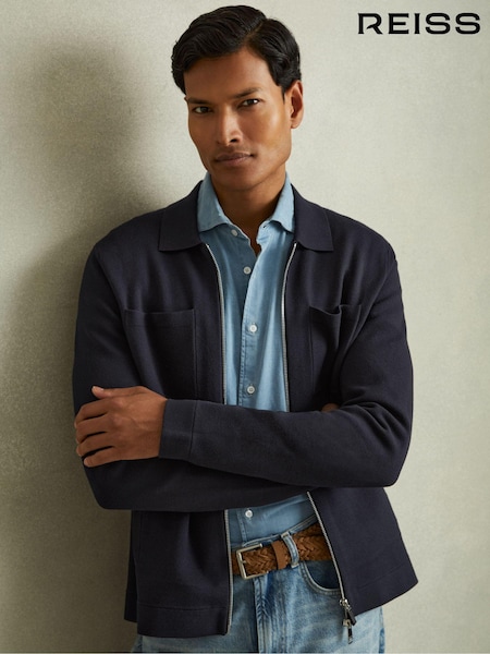 Marineblau - Reiss Rivers Strickjacke mit durchgehendem Reißverschluss (E04288) | 257 €