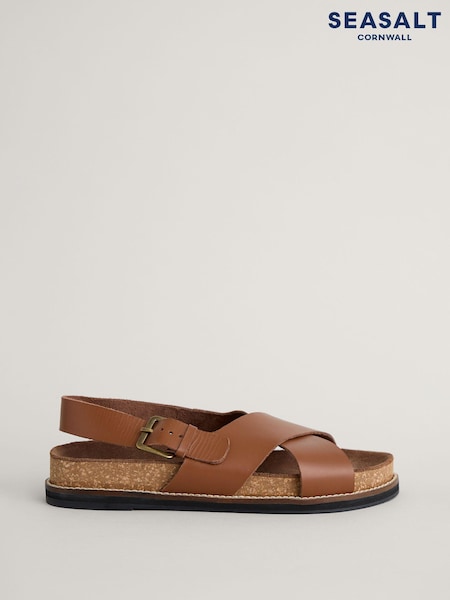 Seasalt Cornwall Brown Wilder Shores Crossover Leather Sandals (E04308) | €44.50