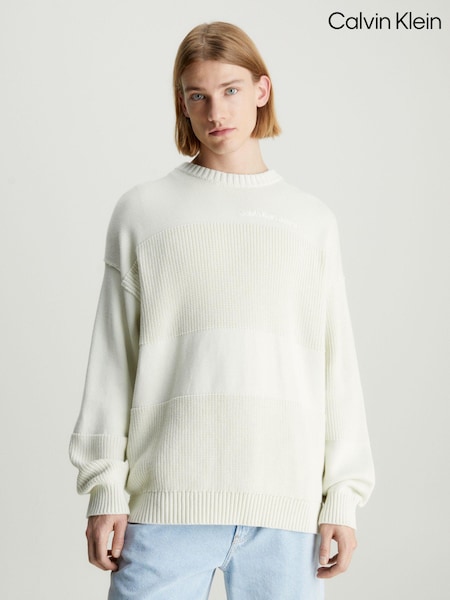 Calvin Klein White Knitted Crew Neck Jumper (E04346) | €79