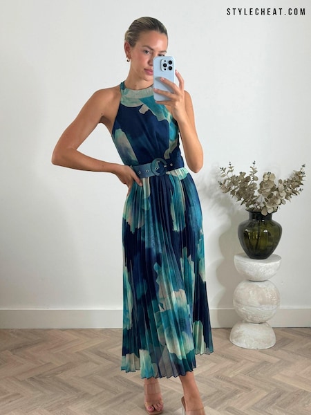 Style Cheat Blue Luisa Belted Pleated Maxi Dress (E04378) | 161 QAR