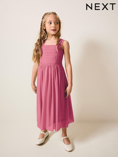 Pink Mesh Flower Girl Occasion Dress (6-16yrs) (E04379) | € 33 - € 39