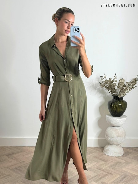 Verde - Rochie tip cămașă cheat Daphne Cu curea (E04381) | 242 LEI
