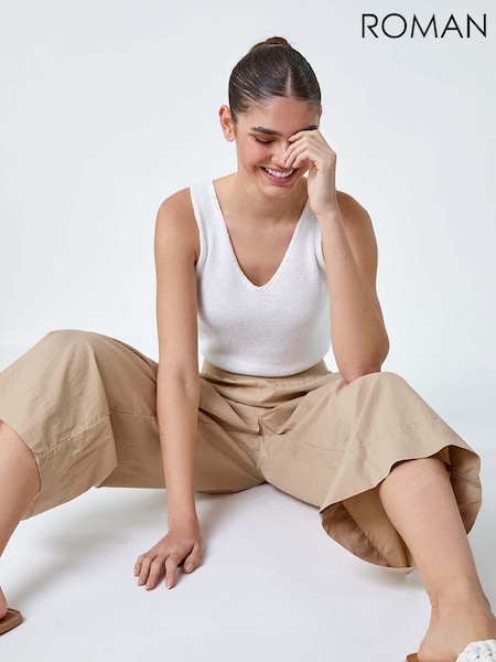 Roman Natural Wide Leg 100% Cotton Culottes (E04426) | AED116