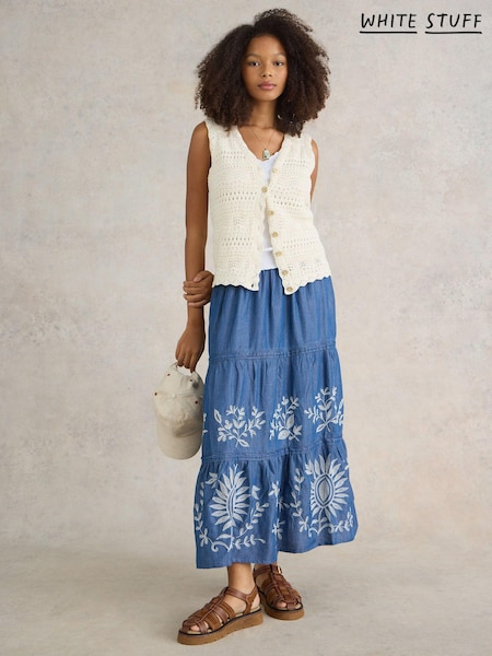 White Stuff Blue Isla Embroidered Denim Skirt (E04440) | €47.50
