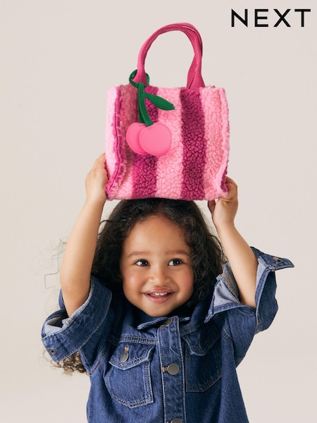 Red/Pink Stripe Borg Cross-Body Tote Bag (E04478) | 84 QAR
