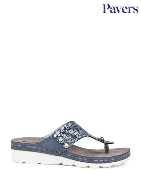 Pavers Blue Pavers Leather T Bar Black Sandals (E04505) | €43