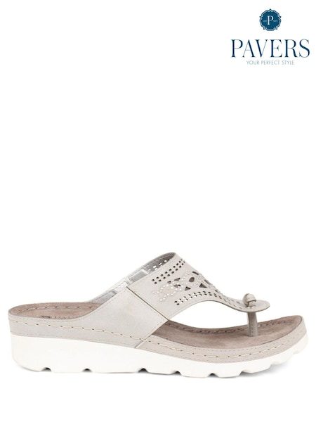Pavers Grey Pavers Embellished Toe Post Black Sandals (E04507) | €10