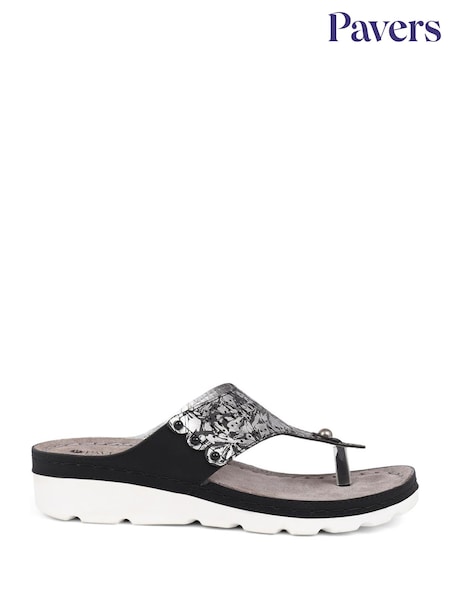 Pavers Black Pavers Leather T Bar Black Sandals (E04510) | ₪151