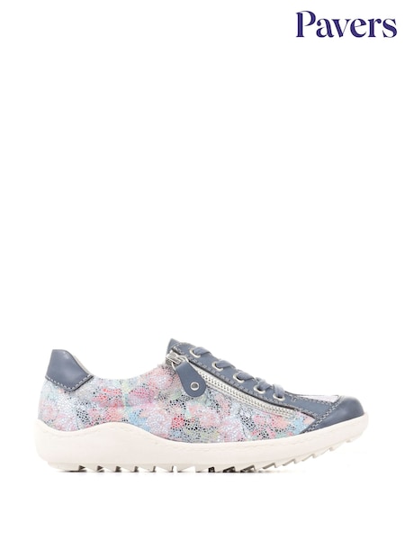 Sininen - Pavers Blue Floral Lace-up Trainers (E04557) | €55