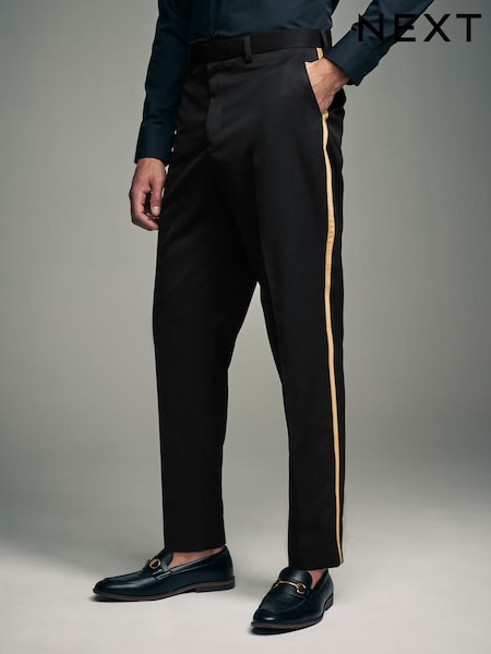 Black Tuxedo Trousers With Gold Tape Detail (E04629) | 89 QAR