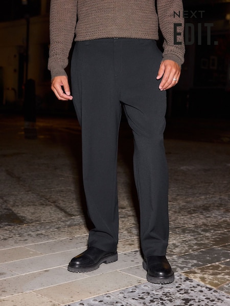 Black Elasticated Waist EDIT Relaxed Twill Trousers (E04631) | R$ 325