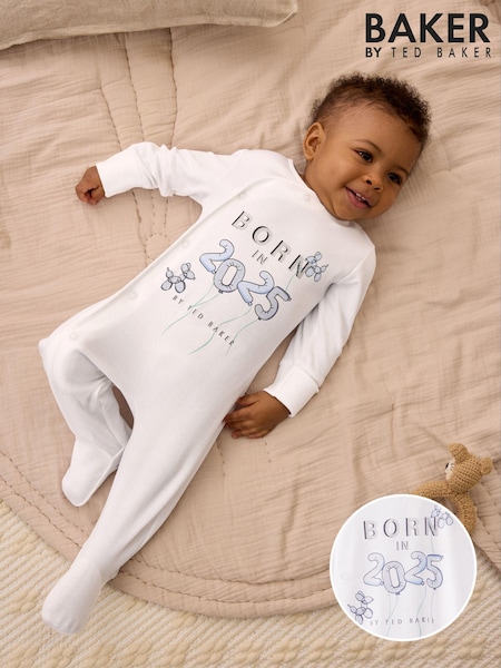 Baker by Ted Baker Born In 2025 100% Cotton White Sleepsuit (E04636) | EGP1,320