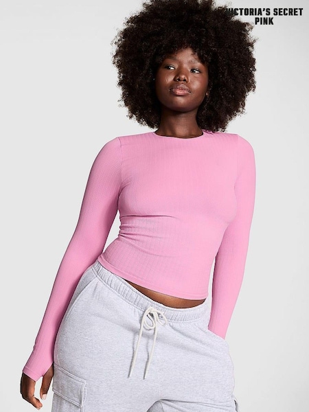 Victoria's Secret PINK Moonstone Pink Seamless Cable Knit Long Sleeve T-Shirt (E04677) | €46