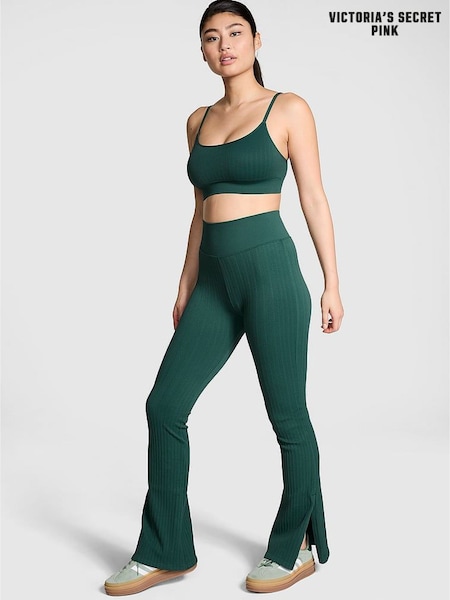 Victoria's Secret PINK Deep Forest Green Seamless Cable Knit High Waist Flare Leggings (E04696) | €25