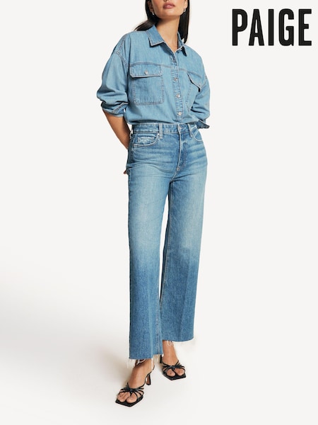 Paige Blue Leenah Ankle Raw Hem Bow Leg Jeans (E04760) | AED1,141