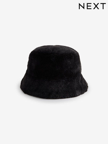 Black Faux Fur Bucket Hat (E04786) | €21