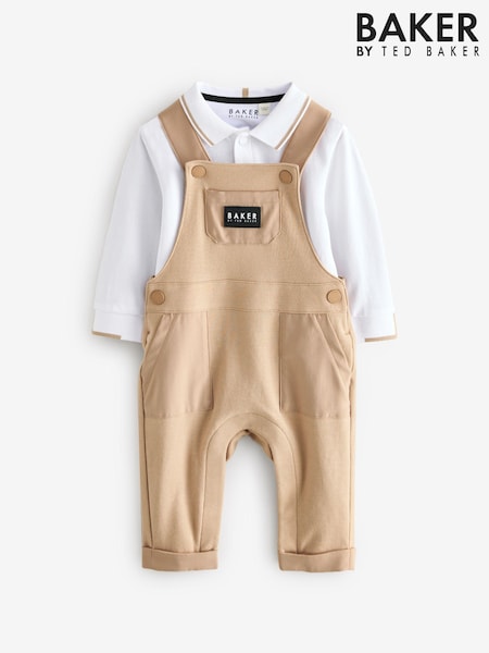 Baker By Ted Baker Neutral 100% Cotton Dungaree And Polo Set (E04793) | ‏176‏₪ - ‏191‏ ₪