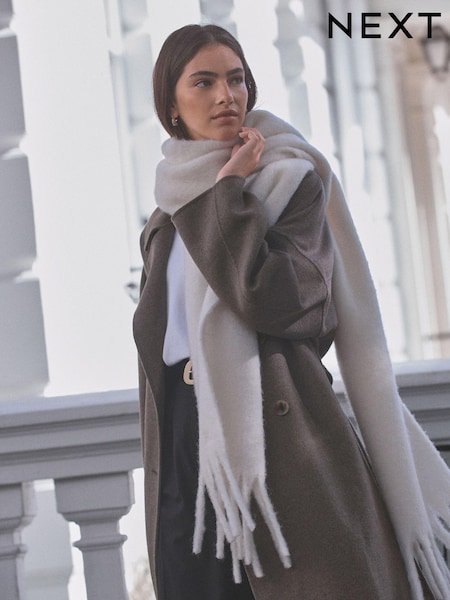 Cream Wool And Alpaca Blend Heavyweight Blanket Scarf (E04795) | €31