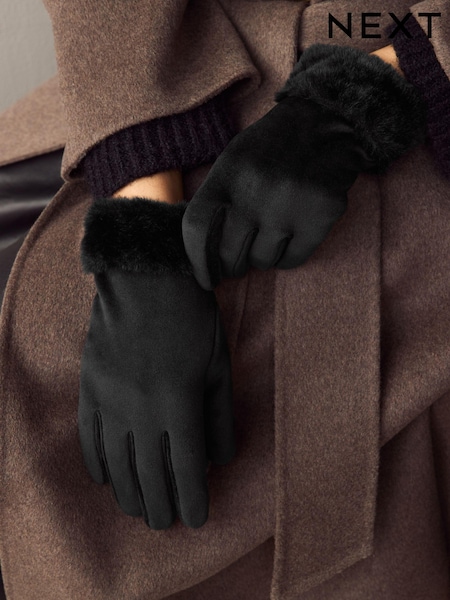 Musta - Faux Fur Cuff Käsineet (E04796) | €10