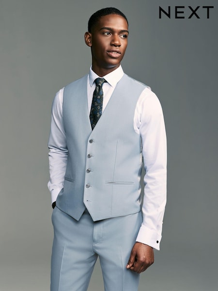 Light Blue Textured Suit Waistcoat (E04817) | $62