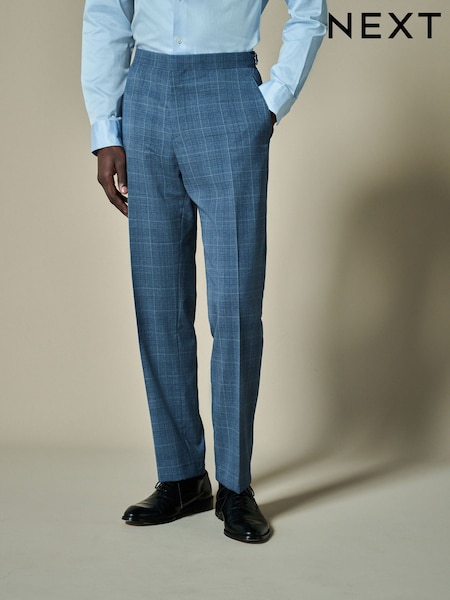 Синій - Tailored Fit Wool Blend Check Trousers (E04821) | 2 413 грн