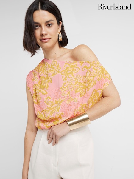 River Island Pink One Shoulder 100% Cotton Top (E05012) | €28
