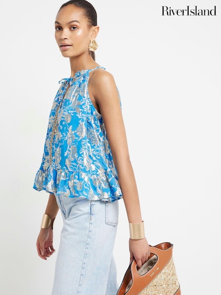 River Island Blue Metallic Halter Top (E05015) | €21.50