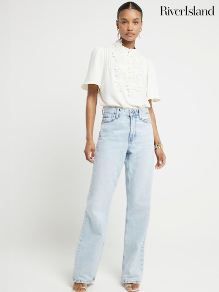 River Island Cream Appliqué Front Blouse (E05022) | AED110