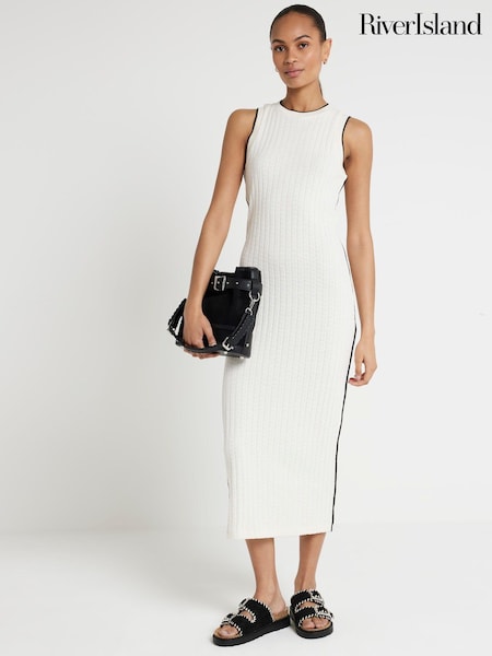 River Island Cream Tipped 100% Cotton Knitted Column Dress (E05026) | €25