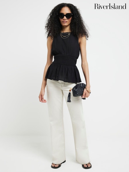 River Island Black Crew Waisted Smock Top (E05050) | €18.50