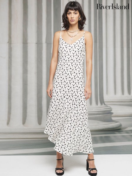 River Island White Asymmetric Hem Slip Dress (E05052) | €27