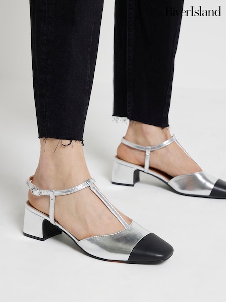 River Island Silver T Bar Block Heels (E05054) | €21.50