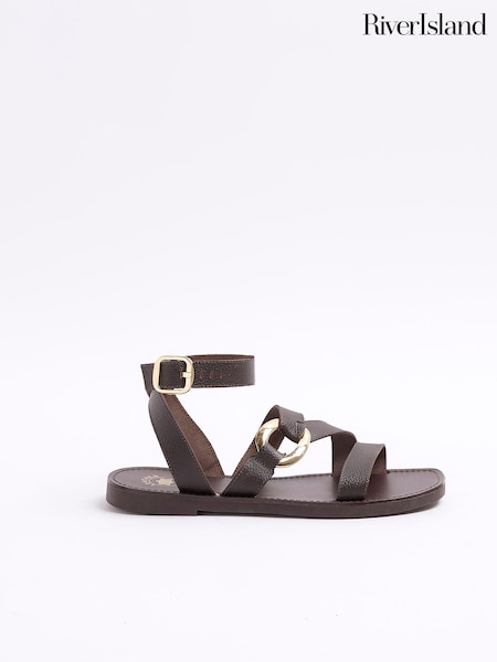 River Island Brown Ring Detail Gladiator Sandals (E05069) | €27