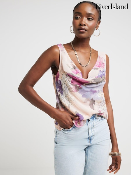 River Island Cowl Neck Floral Print 100% Cotton Top (E05071) | 143 LEI