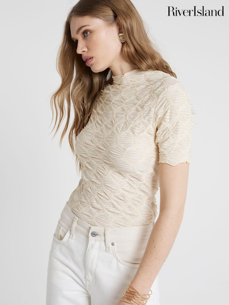 River Island Cream Mesh Textured Top (E05080) | €14.50