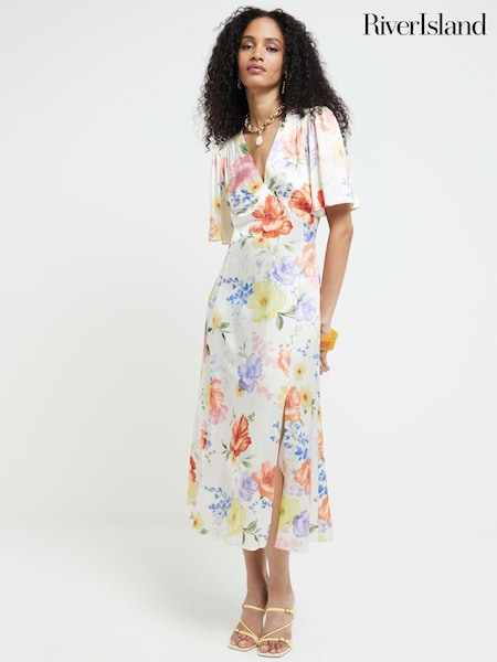 River Island White Angel Sleeve Midi Tea Dress (E05081) | €25