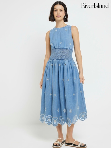 River Island Waisted Denim 100% Cotton Midi Dress (E05084) | 196 LEI