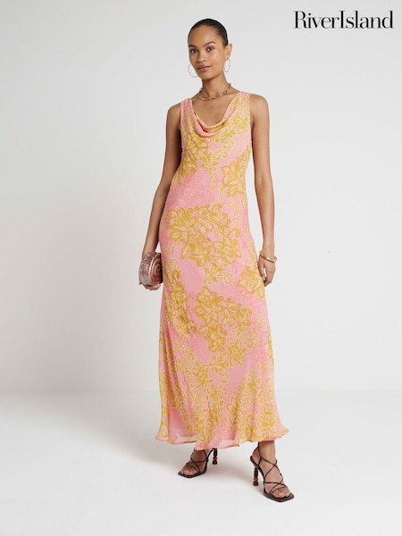 Розовый - River Island 100% Cotton Cowl Neck Maxi Dress (E05087) | €37