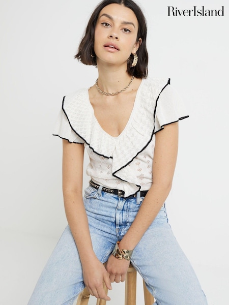 River Island Frill Detailed Knitted Top (E05099) | 125 LEI