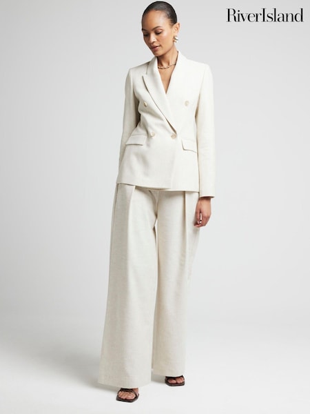 River Island Cream Wide Leg Pleated Linen Trousers (E05103) | €25