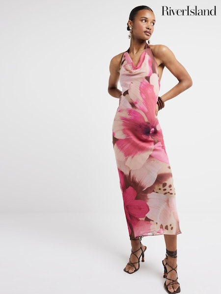 River Island Purple Halter Tie Midiaxi Dress (E05108) | € 34