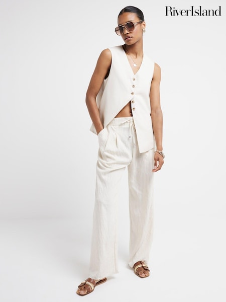 River Island Cream Stripe Wide Leg Trousers (E05114) | €19